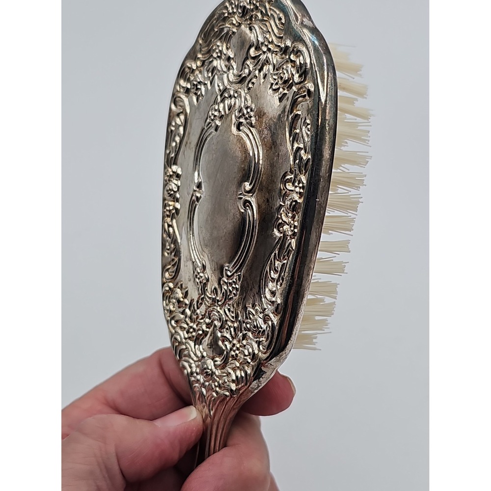 Vintage Godinger Ornate Silver Tone Vanity Hair Brush Floral Scroll - Picture 6 of 9